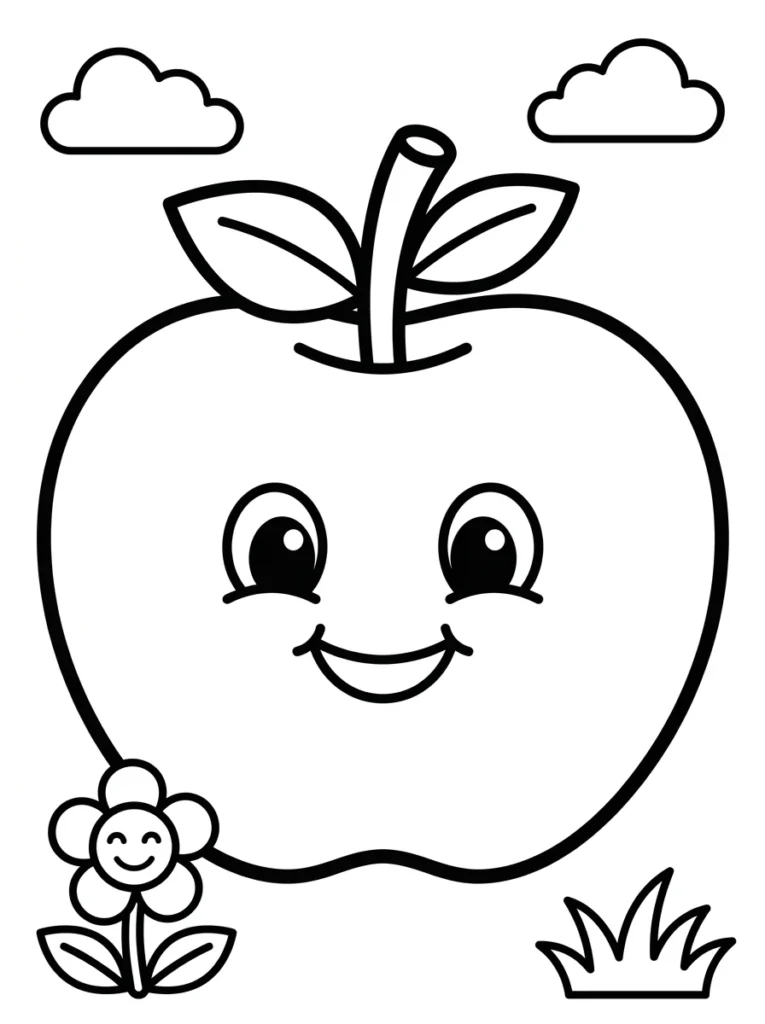 Apple Printable Coloring Page for Kindergarten