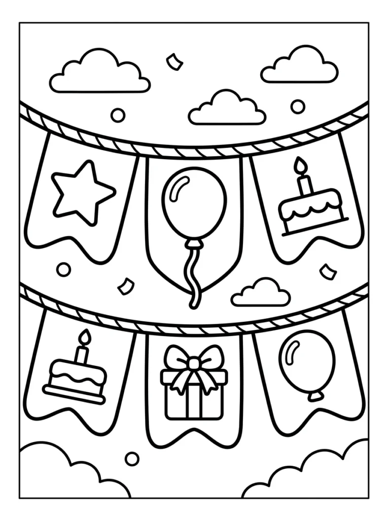 Birthday Banner Coloring Page