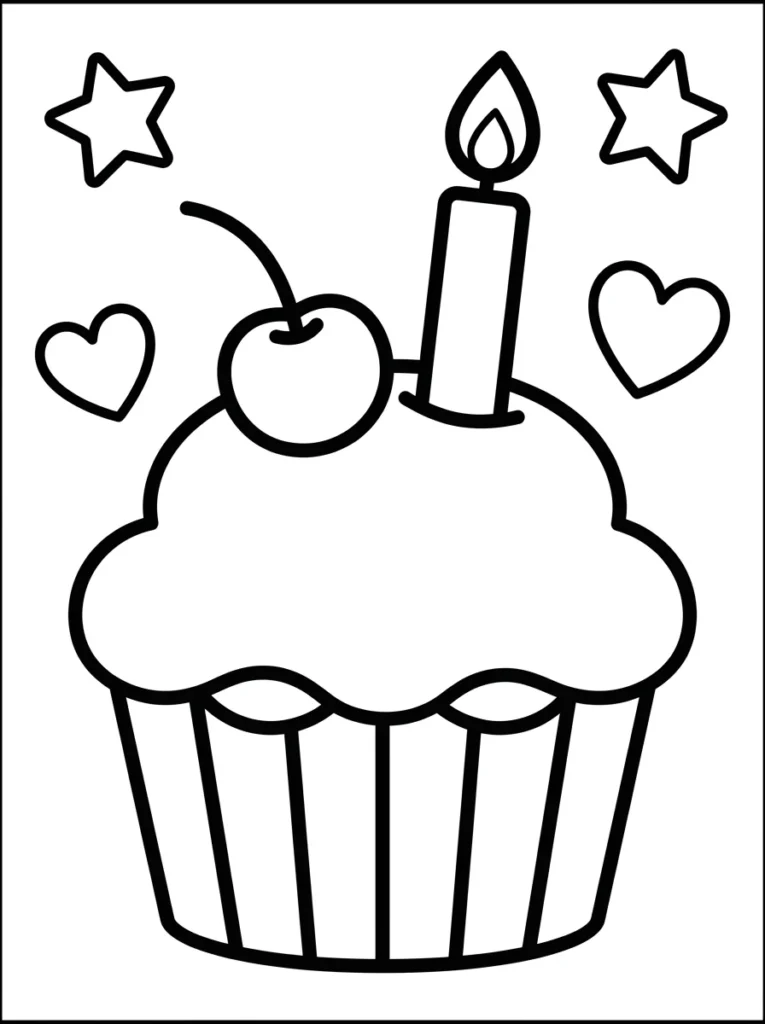 Birthday Cupcake Coloring Page