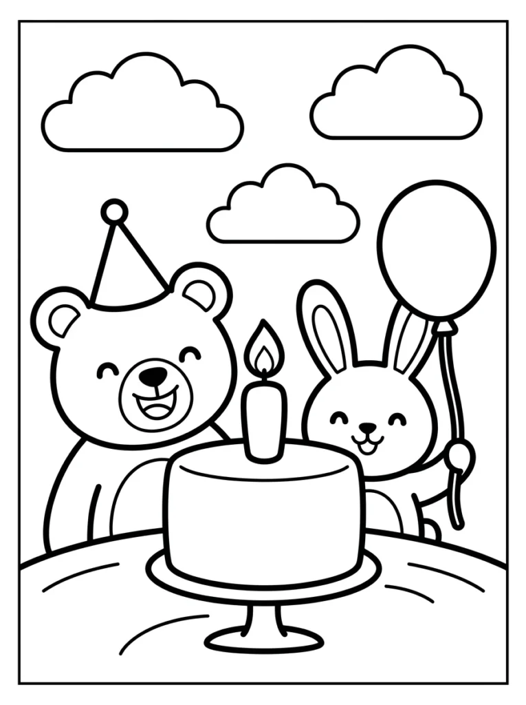 Birthday Party Friends Coloring Page