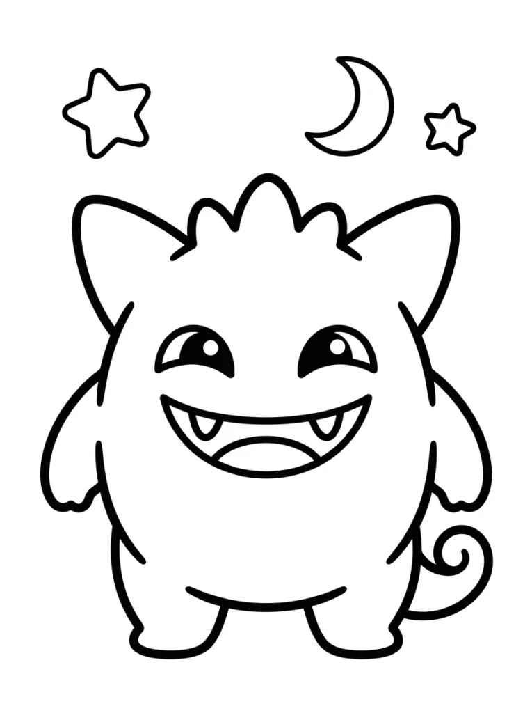 Cute and Easy Gengar Coloring Sheets