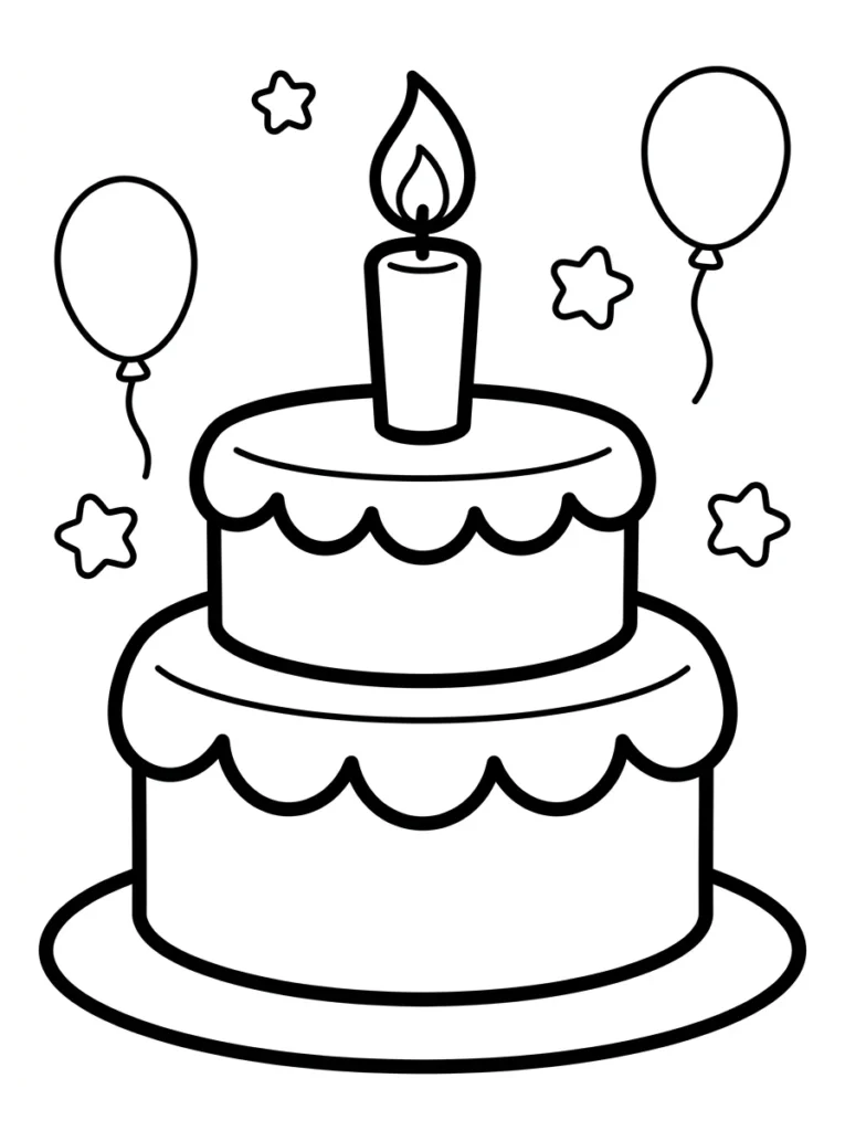 Easy Birthday Cake Coloring Page
