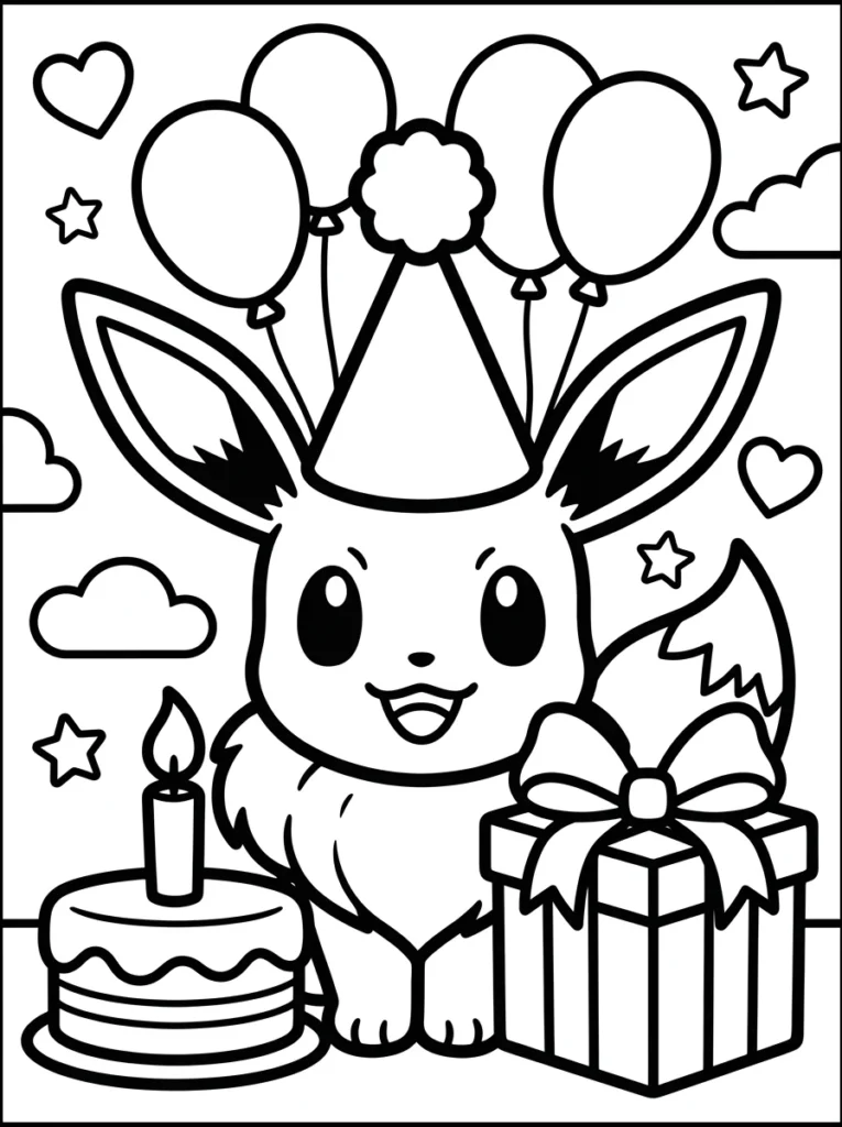 Eevee Birthday Coloring Page