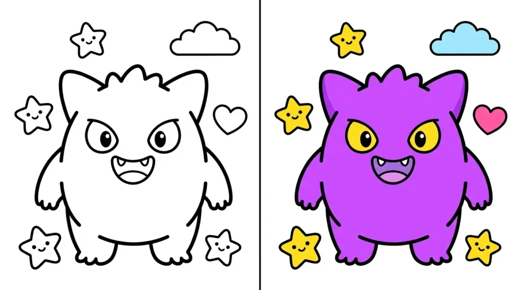 Gengar Coloring Pages for Kids to Print Free