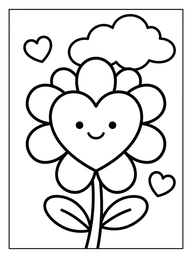 Heart and Flower Coloring Page