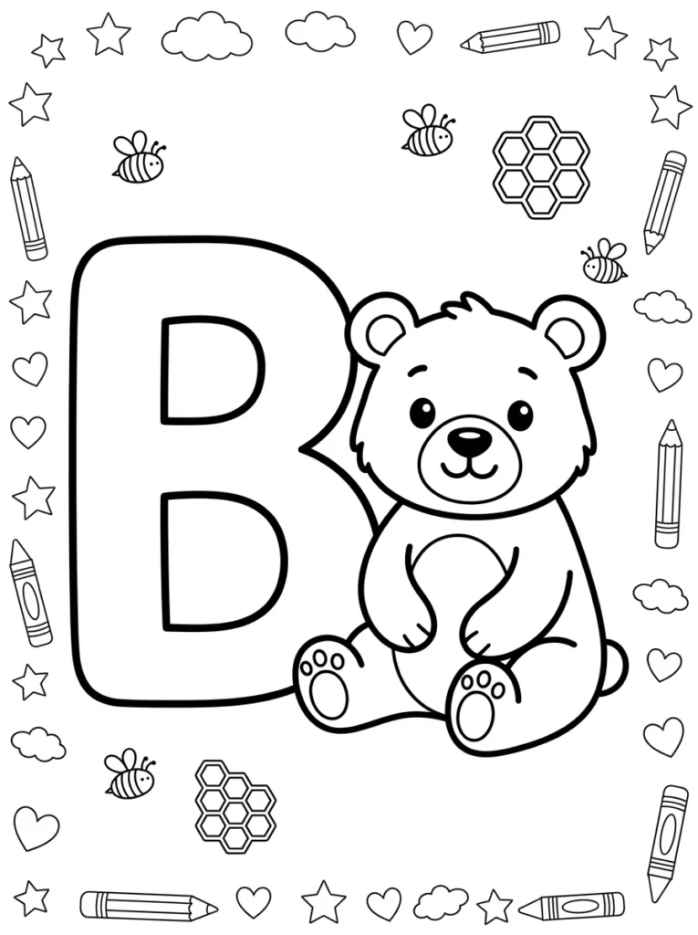 Letter B Coloring Pages for Kindergarten
