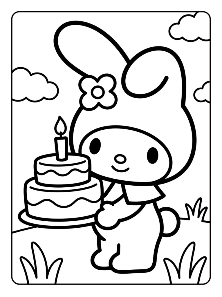 My Melody Birthday Coloring Page