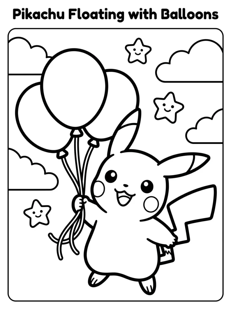 Pikachu Floating with Balloons