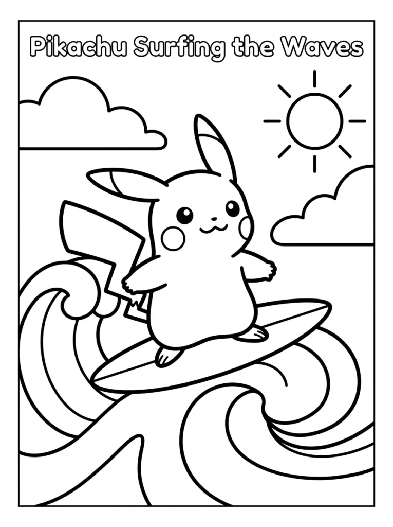 Pikachu Surfing the Waves