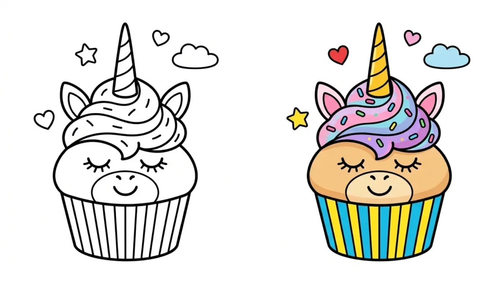 Unicorn Cake Cupcake Coloring Pages For Kids