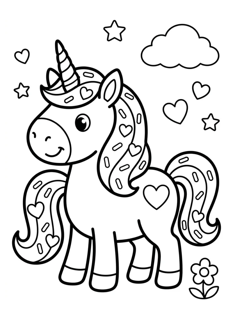 Unicorn Heart Sprinkles Coloring Page