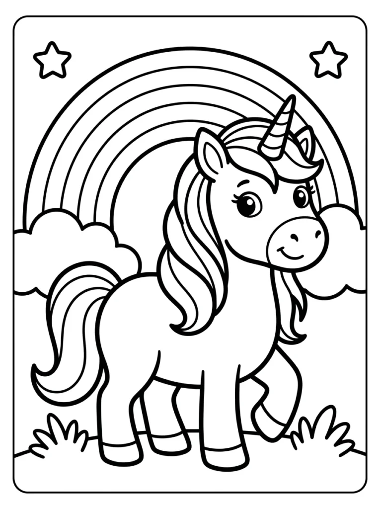 Unicorn Rainbow Coloring Page