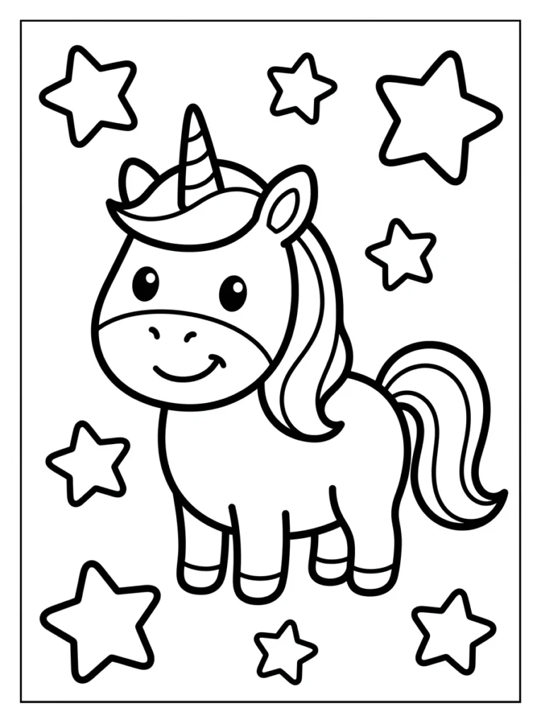 Unicorn Star Decorations Coloring Page