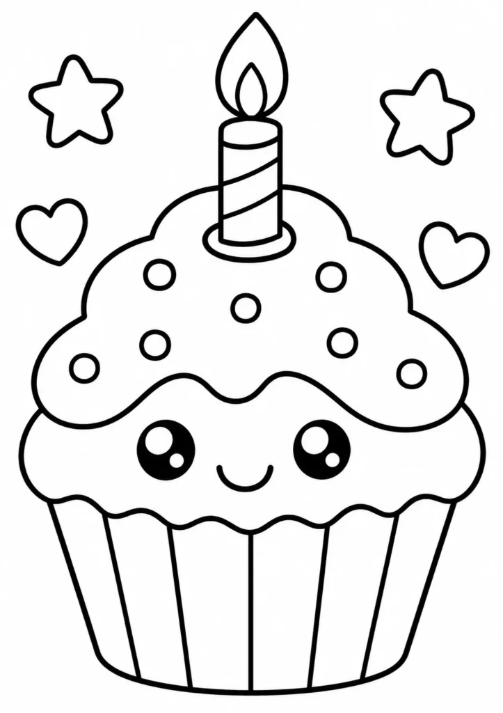 Birthday Cupcake Coloring Pages