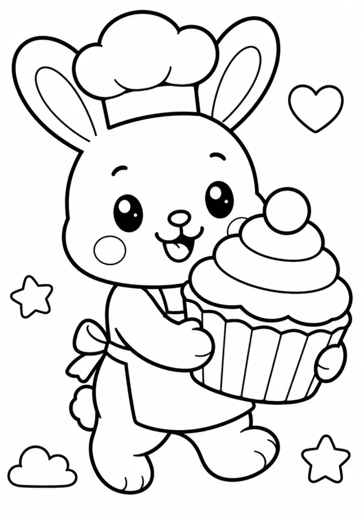 Bunny Chef Cupcake Coloring Pages