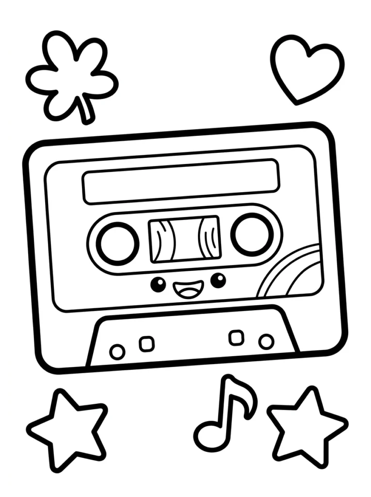 Cassette Tapes Cozy Throwback Coloring Page