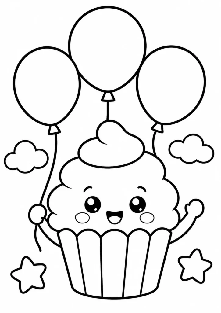 Cupcake Balloon Adventure Coloring Pages