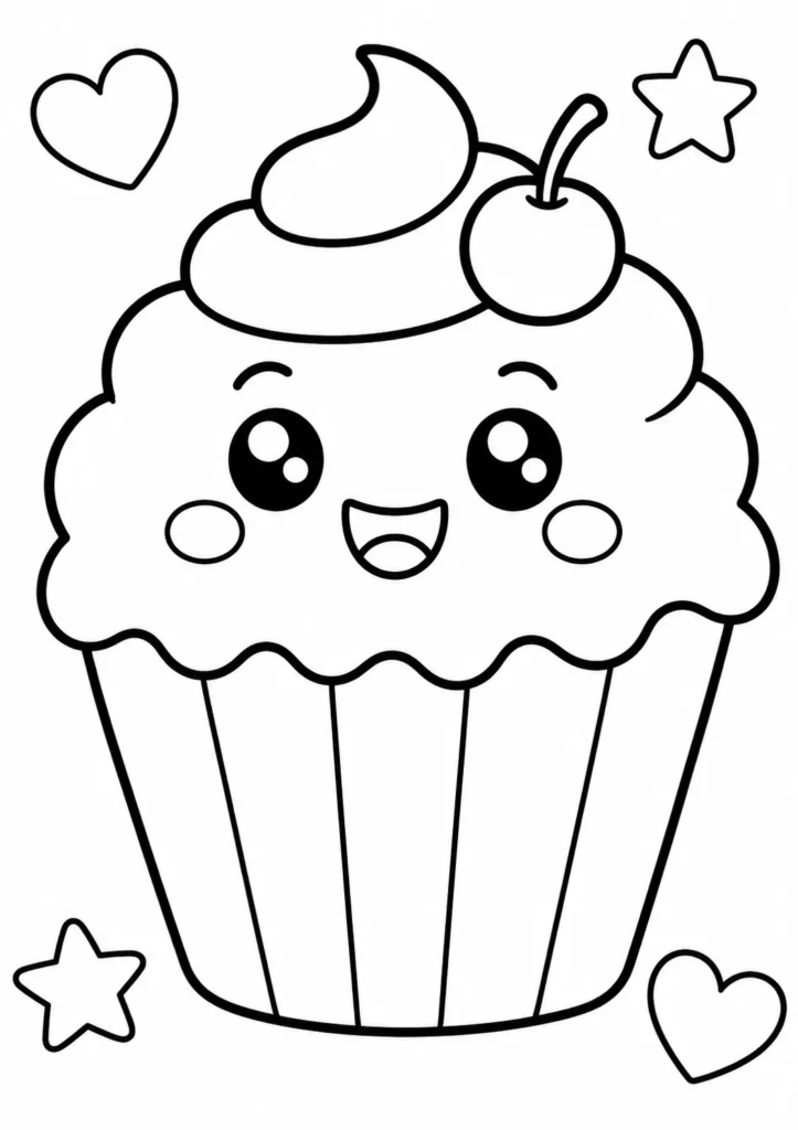 Cute Simple Cupcake Coloring Pages