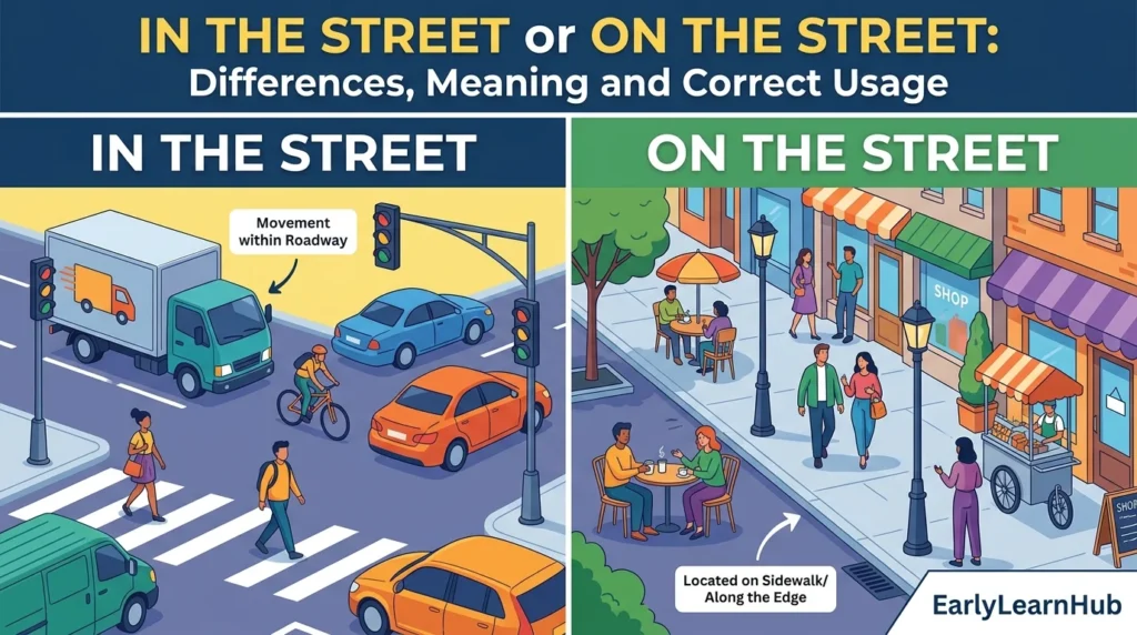 In the Street or On the Street: Differences, Meaning