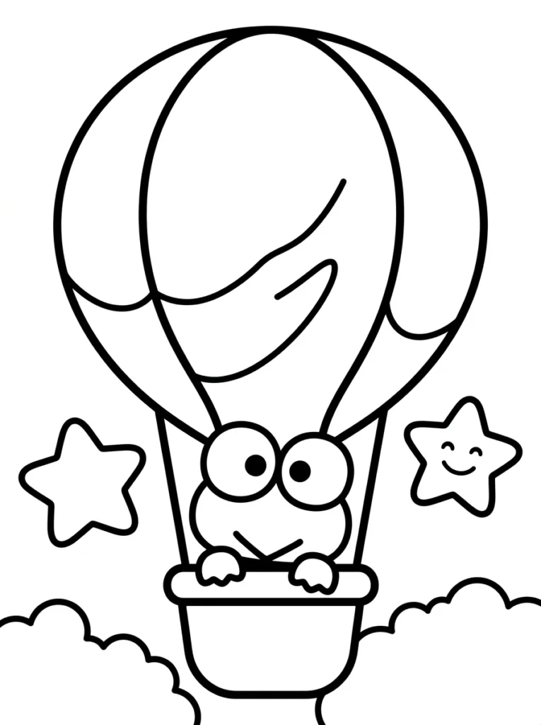Keroppi Balloon and Sky Adventure Coloring Pages