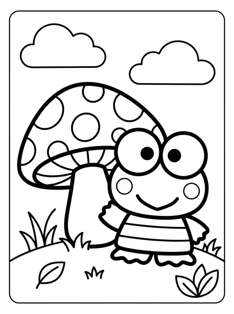 Keroppi Garden and Mushroom Coloring Pages