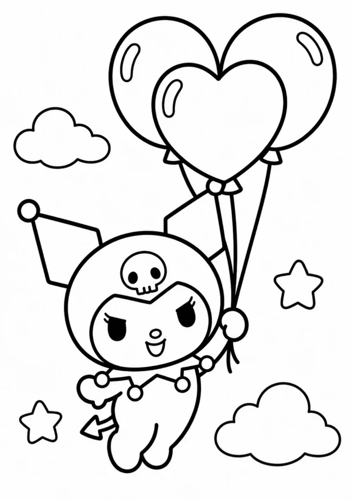 Kuromi Balloon Adventure Coloring Pages