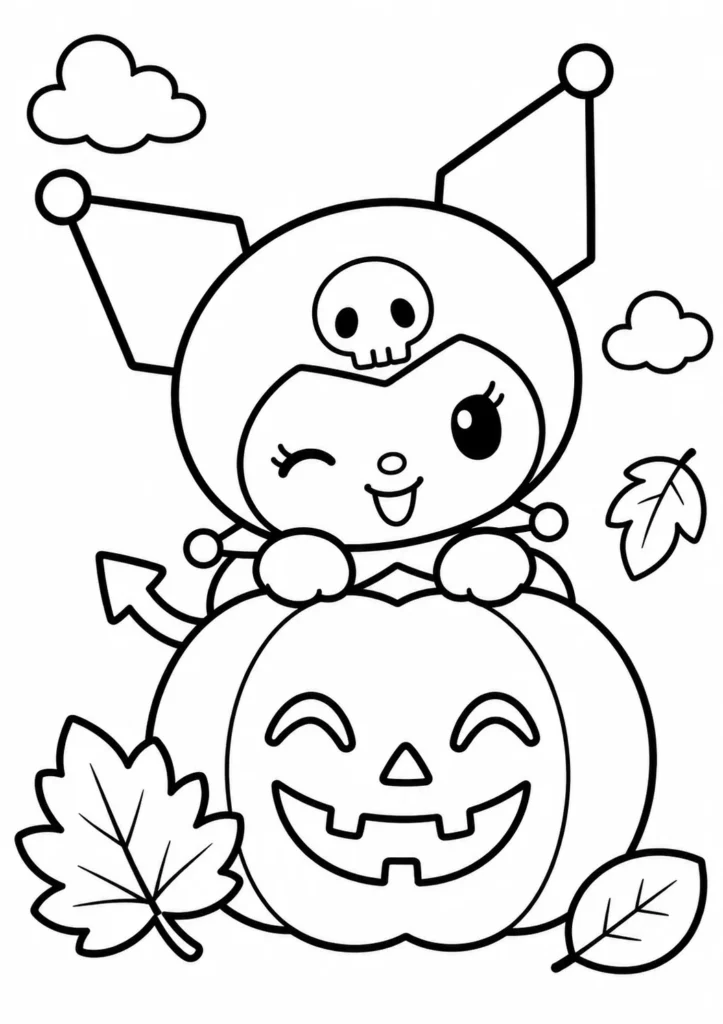 Kuromi Pumpkin and Autumn Coloring Pages