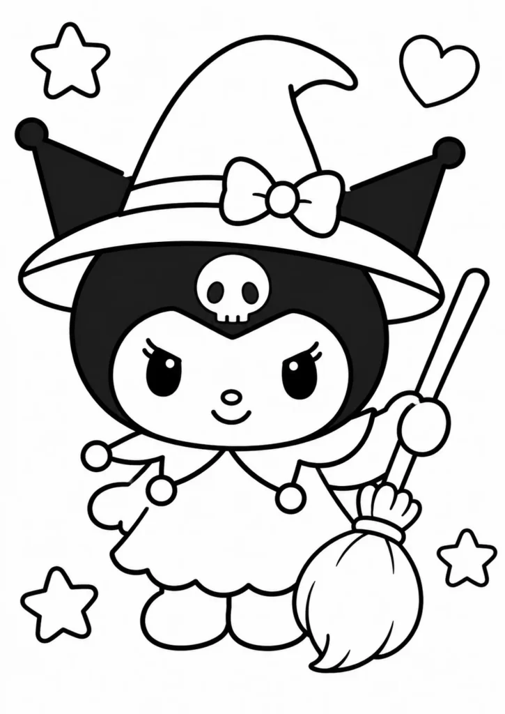 Kuromi Rainbow and Star Coloring Pages