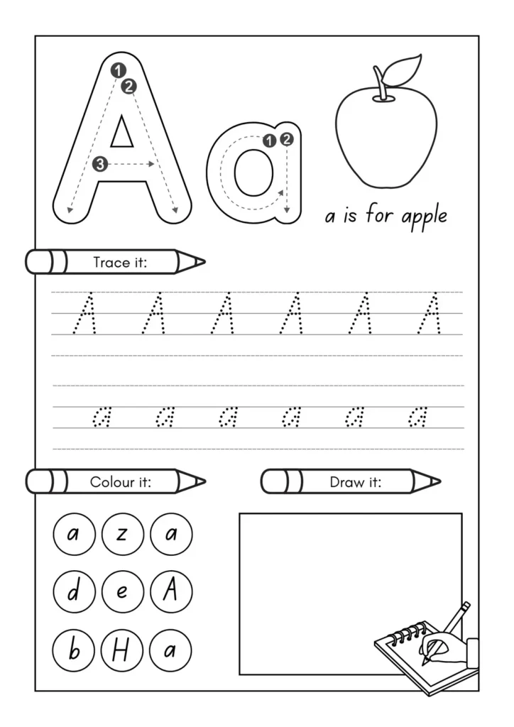 Letter A Writing and Drawing Worksheets
