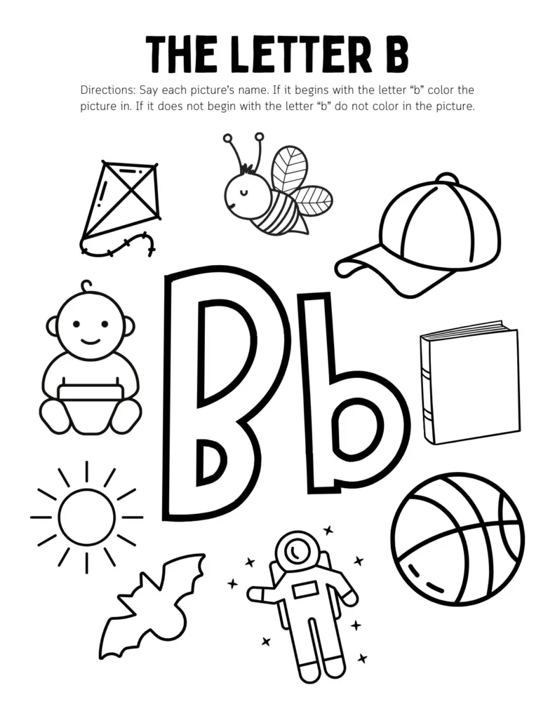 Letter B Color and Trace Worksheets