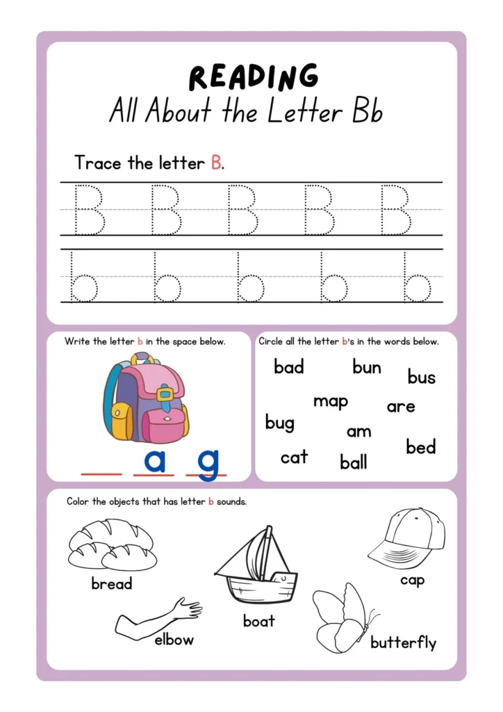 Letter B Word Recognition Worksheets