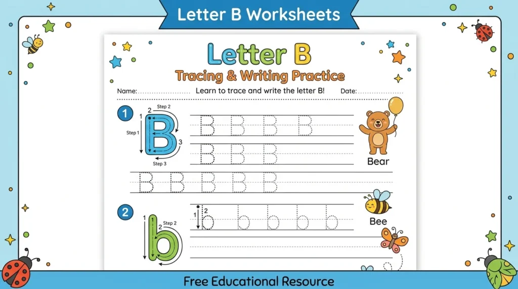 Letter B Worksheets Free Tracing & Writing Practice