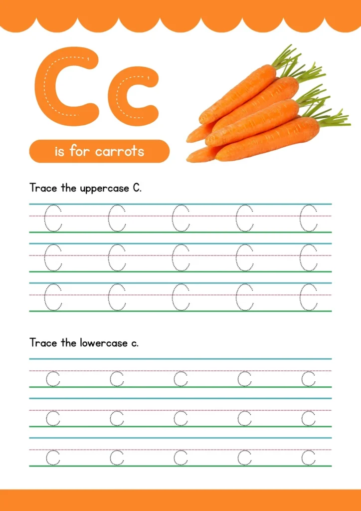 Letter C Is for Carrots Tracing Worksheet