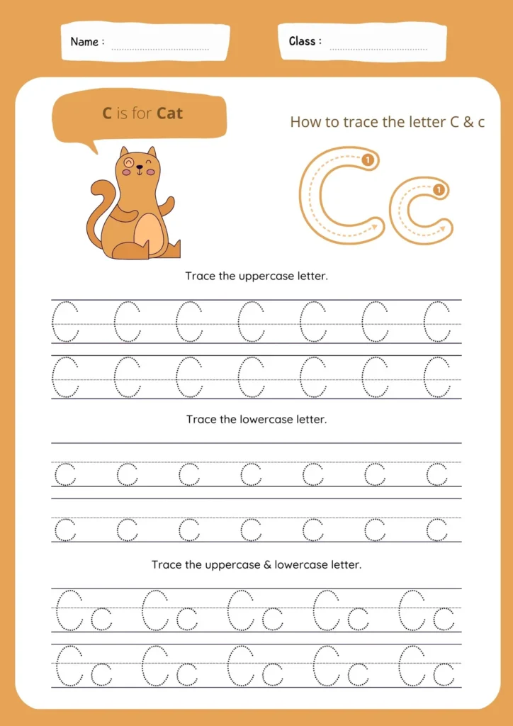 Letter C Preschool Worksheet with Tracing, Drawing, and Letter Activities