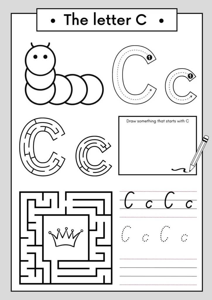 Letter C Tracing and Coloring Worksheet