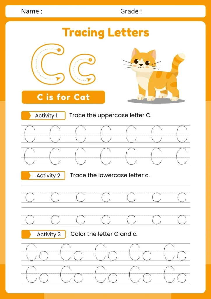 Letter C and C Is for Cat Tracing Worksheet