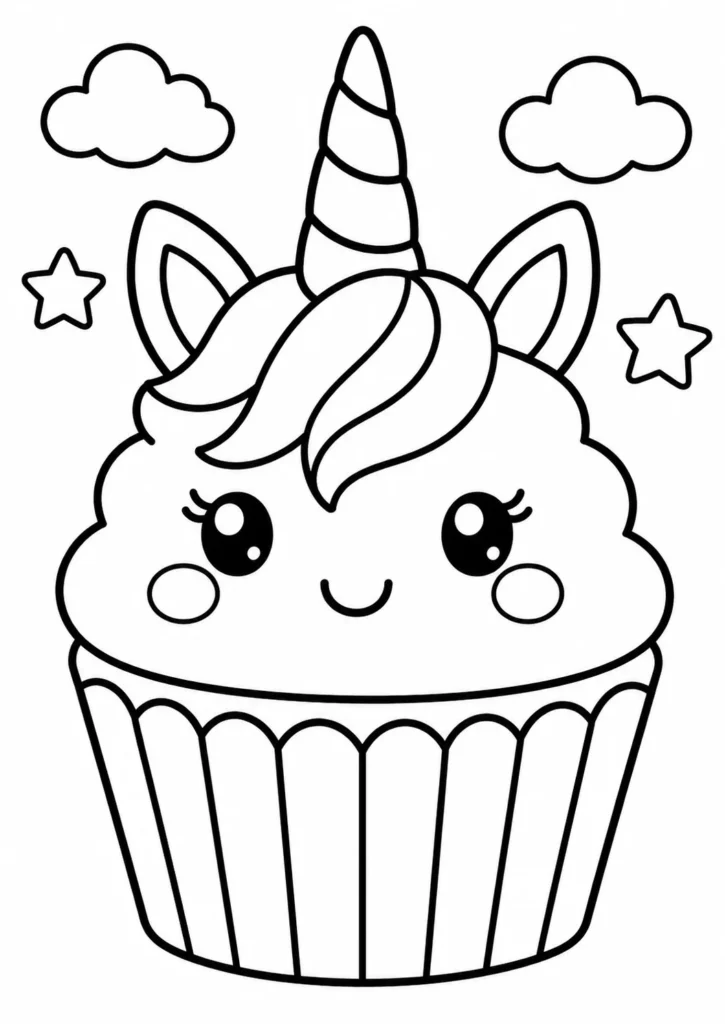 Magical Unicorn Cupcake Coloring Pages