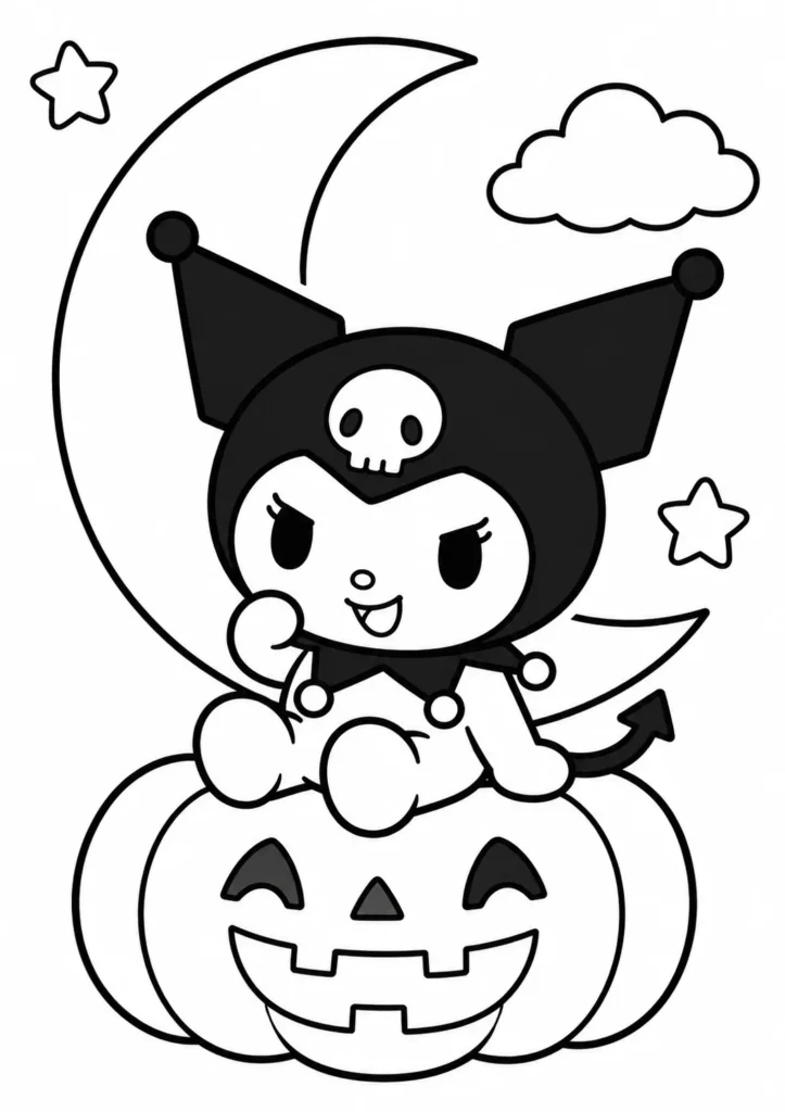 Moonlit Kuromi Halloween Coloring PagesMoonlit Kuromi Halloween Coloring Pages