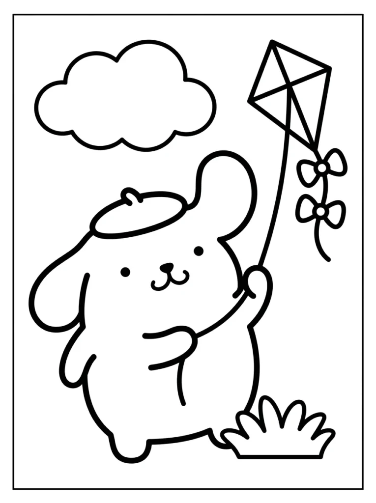 Pompompurin Flying Kite Coloring Pages