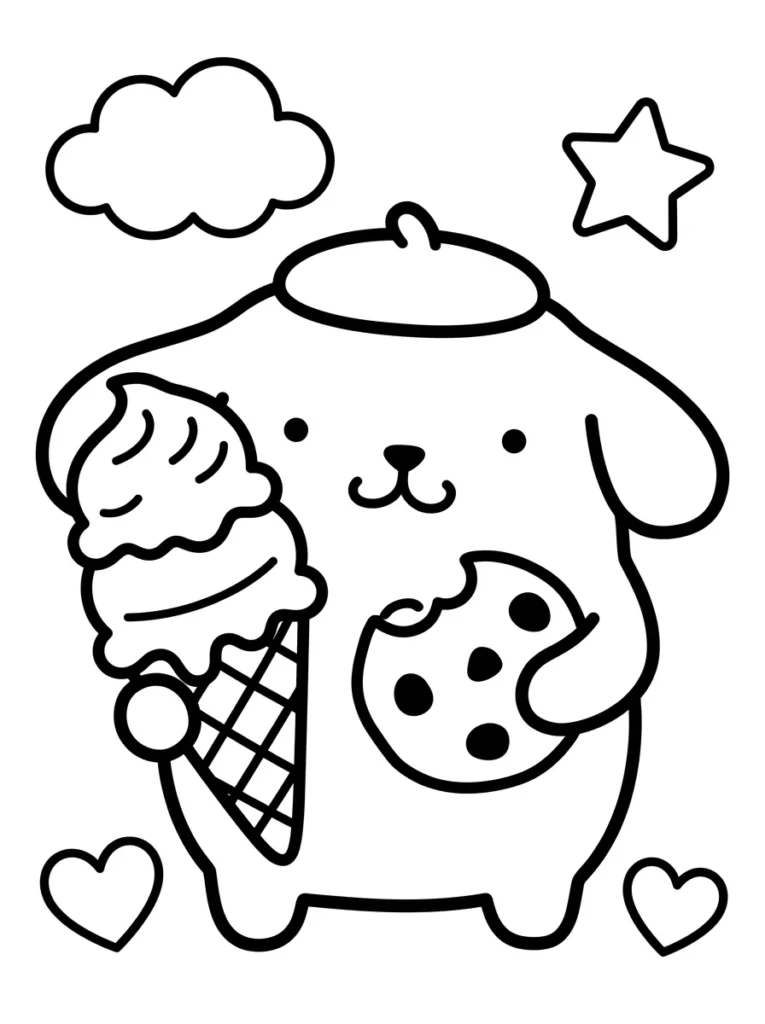 Pompompurin Ice Cream and Snack Coloring Pages