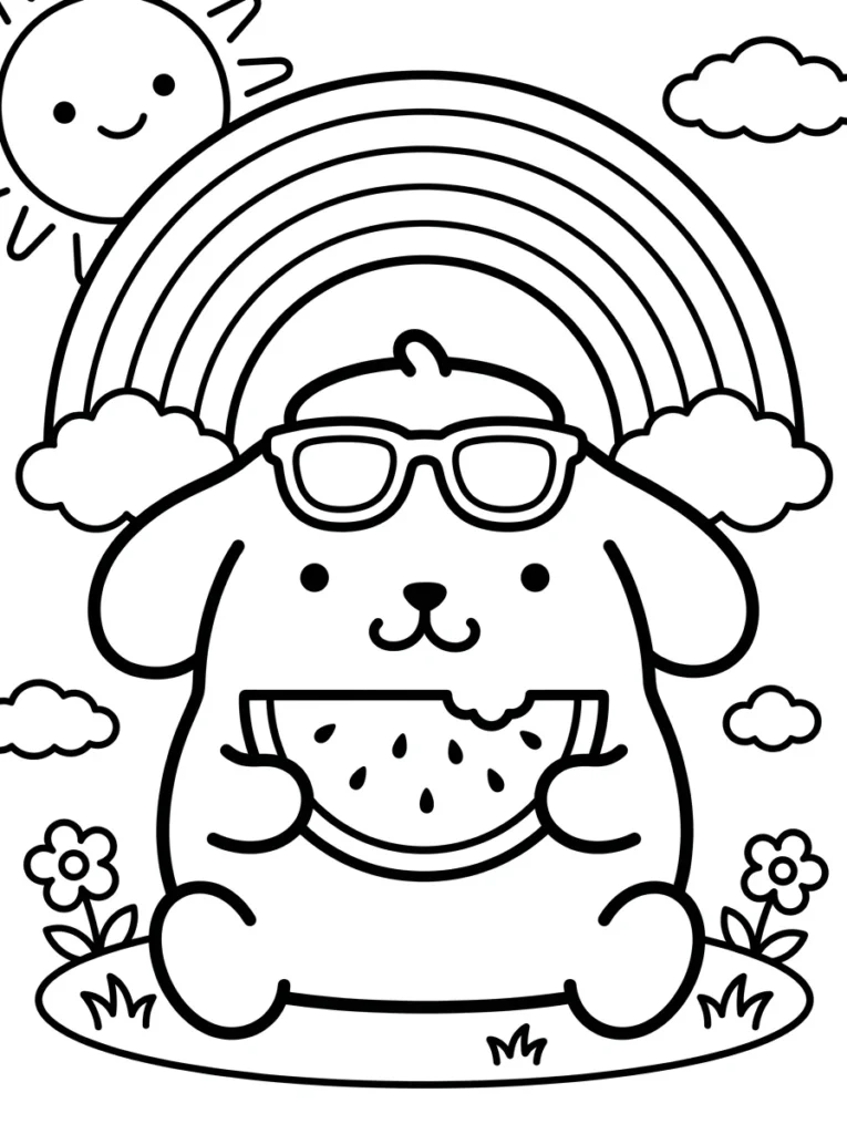 Pompompurin Summer and Rainbow Coloring Pages
