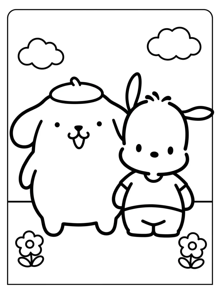 Pompompurin and Pochacco Coloring Pages