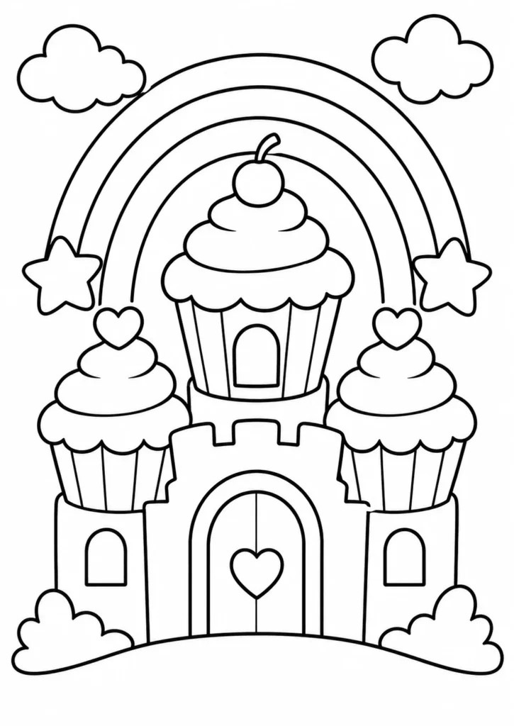 Rainbow Cupcake Castle Coloring Pages