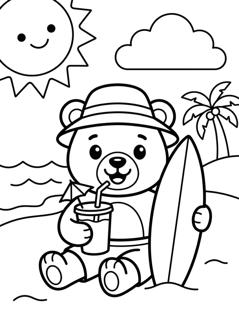 Surf Sip Cozy Summer Coloring Page