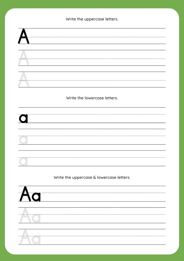 Trace and Write the Letter A Worksheets