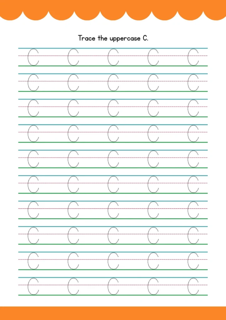 Uppercase C Handwriting Tracing Practice