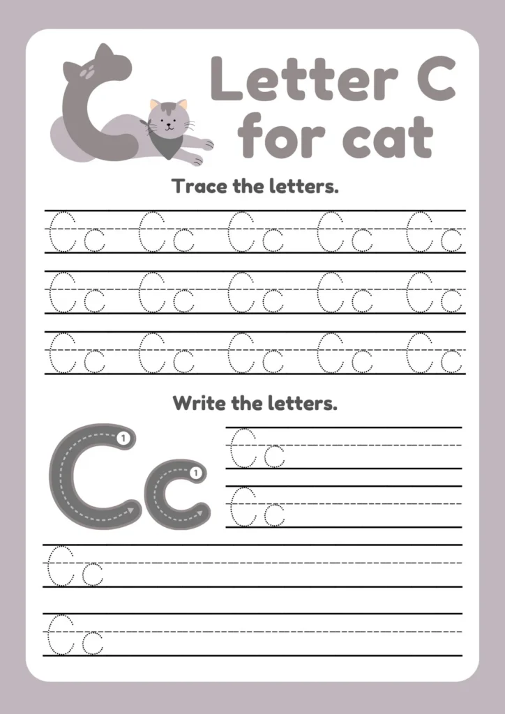 Uppercase and Lowercase C Writing Practice Worksheet