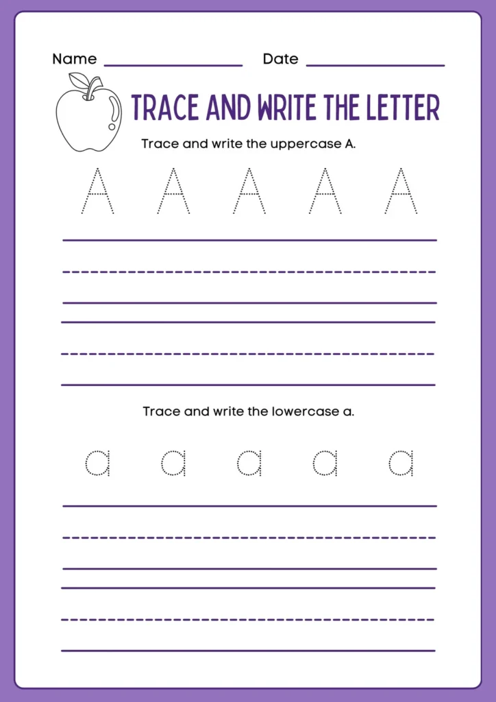 Uppercase and Lowercase Letter A Writing Practice