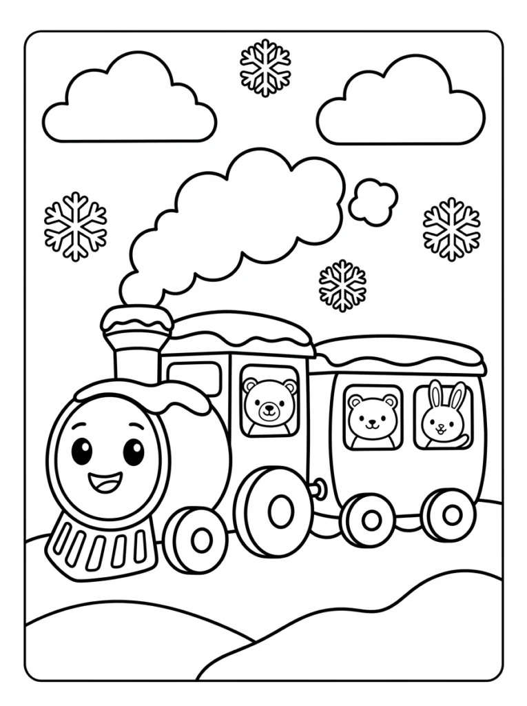 Winter Train Ride Cozy Coloring Page